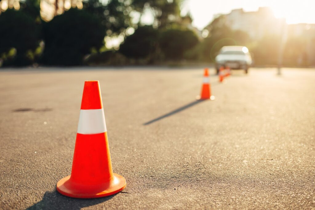 Cones for the examination, driving school concept